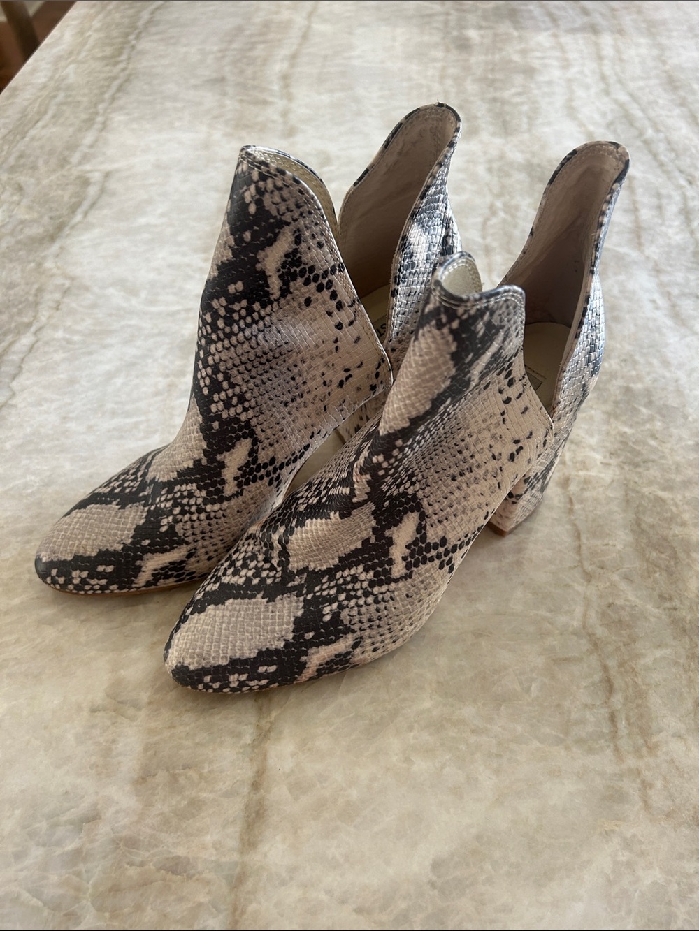 Steve Madden Snake-Print Cutout Ankle Booties in Black and Cream